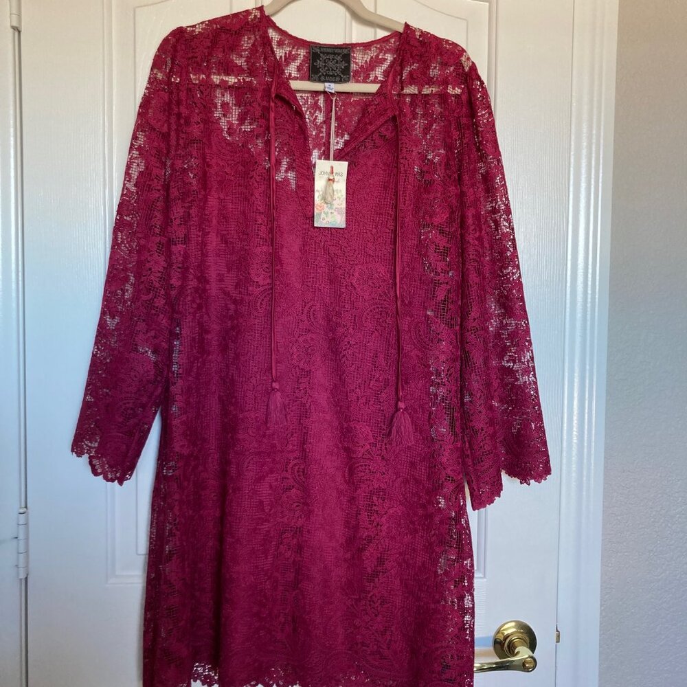 JOHNNY WAS JADE BOHO HARPER RECYCLED LACE MINI SHIFT DRESS BURGUNDY Sz Med- NWT